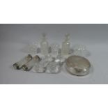 A Collection of Various Glass Dressing Table Pots, Knife Rests and Silver Plated Circular