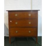 An Edwardian Three Drawer String Inlaid Mahogany Chest with Chamfered Inlaid Sides, 76cms Wide