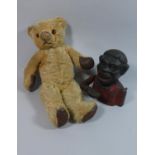 A Vintage American Money Bank and a Plush Teddybear, 36cms High