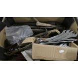 A Box Containing Workshop Tools to Include Ring and Open Ended Spanners, Hammers Etc