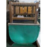 A Loom Style Art Deco Box Stool, Rush Seated Stool and an Umbrella