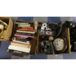 A Box of Sundries to Include Pewter Tankard, Wall Clock, Ornaments, Box of Recipe Books Etc
