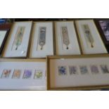 Four Framed Silk Bookmarks together with Collection of Floral Silk Panels