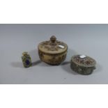 A Far Eastern Silverplate Filigree Oval Box with Cabochon Mounts, Jewelled Perfume Bottle and