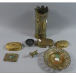 A Collection of Brasswares to include 1909 Trench Art Shell Case Inscribed Brie and Decorated with