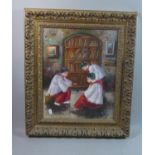 A Gilt Framed Oil on Canvas Depicting Three Choir Boys, 40.5cms High