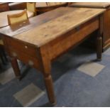 A Late Victorian Pitch Pine Dress Maker's Table with Hinged Lift Top having inset Yard Rule, Base
