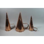 A Set of Three Graduated Victorian Copper Ale Warmers of Conical Form, The Tallest 35cms High