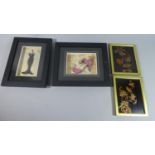 Two Oriental Lacquered Pictures and Two Modern Fashion 3D Prints, Dress and Shoe