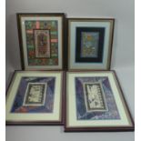 A Collection of Four Framed Oriental Framed Silk Embroideries