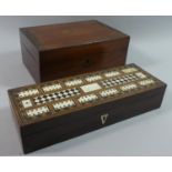 A Late Victorian Three Division Box with Hinged Lid having Inlaid Cribbage Board Top, 29.5cms Wide