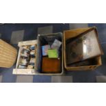 Three Boxes Containing Various Harry Potter Audio Books, Tapestry Materials, Ceramics and Silver
