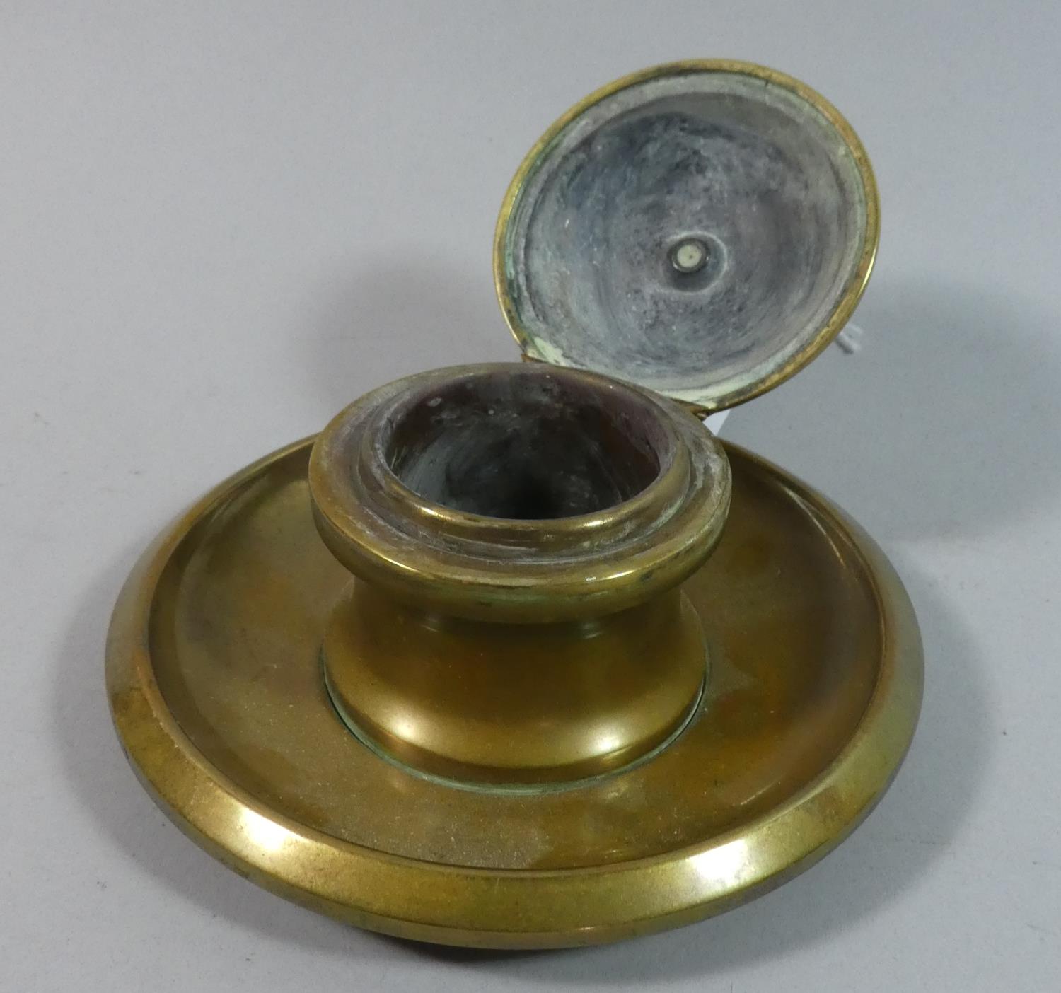 A Late Victorian Circular Brass Inkwell, Missing Liner, 11.5cms Diameter - Image 2 of 2