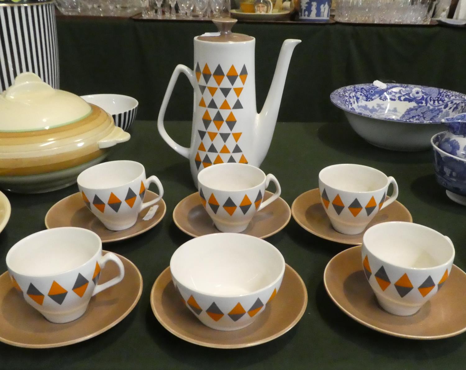 A Mid 20th Century Empire Porcelain Coffee Set Comprising Five Cups, Six Saucers, Sugar Bowl and