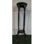 A Reproduction Barley Twist Torchere Stand with Circular Top and Stretcher Shelf, 100cms High