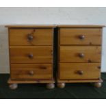 A Pair of Late 20th Century Pine Three Drawer Beside Cabinets, Each 43cms Wide