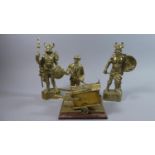 A Pair of Heavy Brass Figural Ornaments Depicting Vikings together with a Heavy Brass Study of