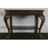 A Late Victorian Style Two Tier Mahogany and Walnut Buffet or Side Table on Exaggerated Cabriole