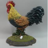 A Reproduction Painted Cast Iron Doorstop in the Form of a Cockerel, 30cms High