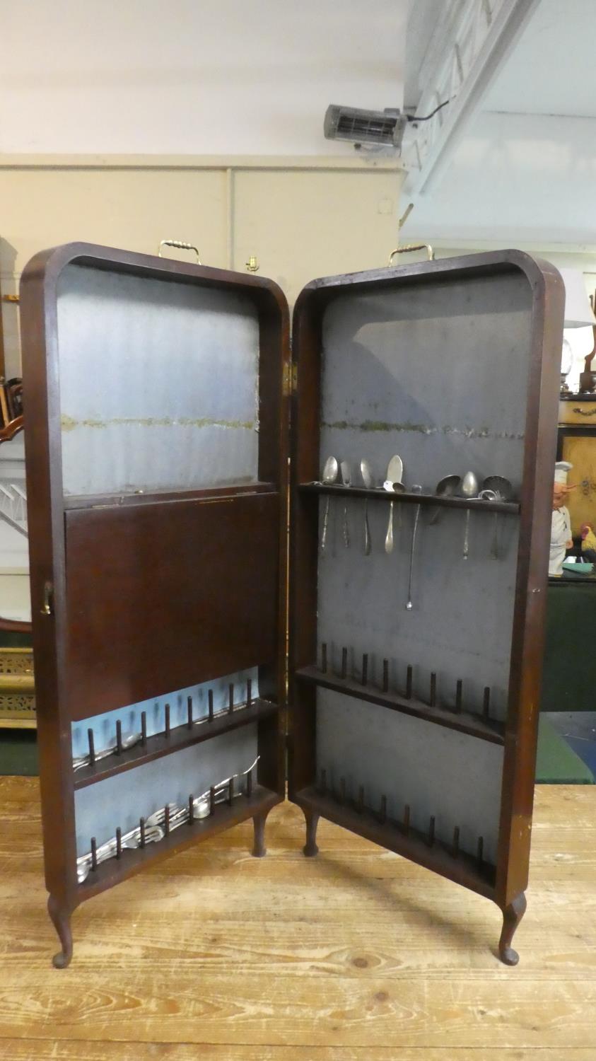 A Edwardian Mahogany Hinged Two Section Sewing Companion with Fitted Interior Having Bobbins and