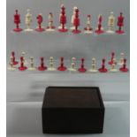 A Late 19th Century Indian Bone Chess Set in the Lund Style , The Kings 8.25cms High