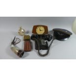 A Collection of Curios to include East German Air Force Hat, Push Button Vintage Phone, Mantel Clock