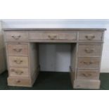 A Late 20th Century Pine Kneehole Desk with Centre Long and Two Short Drawers Either Side, Three