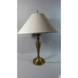 A Contemporary Brass Table Lamp and Shade, Vine and Grape Banding in Relief, 78cms High