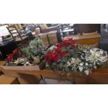 Two Boxes of Christmas Dried Flowers and Imitation Wreaths and Decorations