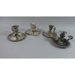 A Collection of Four Silver Plated Bed Chamber Sticks, One with Snuffer