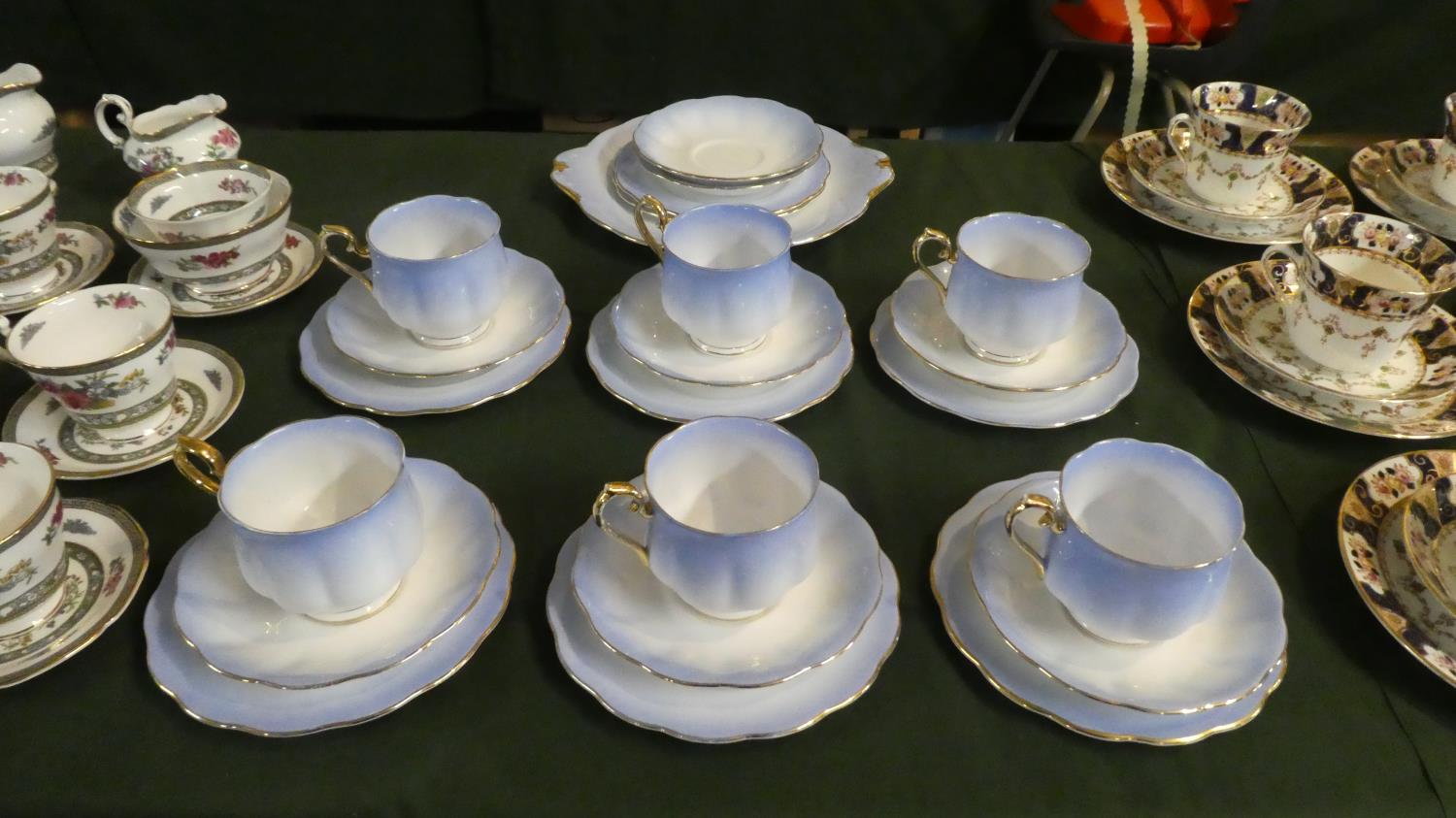 A Royal Albert Rainbow Tea Set Comprising Six Trios, Cake Plate and Two Saucers and Two Side Plates