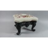 A Reproduction Cast Iron Based Tapestry Topped Stool with Scrolled Feet, 28cms Square