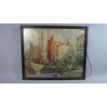 A Framed Terrick Williams Print Depicting Mediterranean Harbour with Ship being Loaded, 57cm Wide