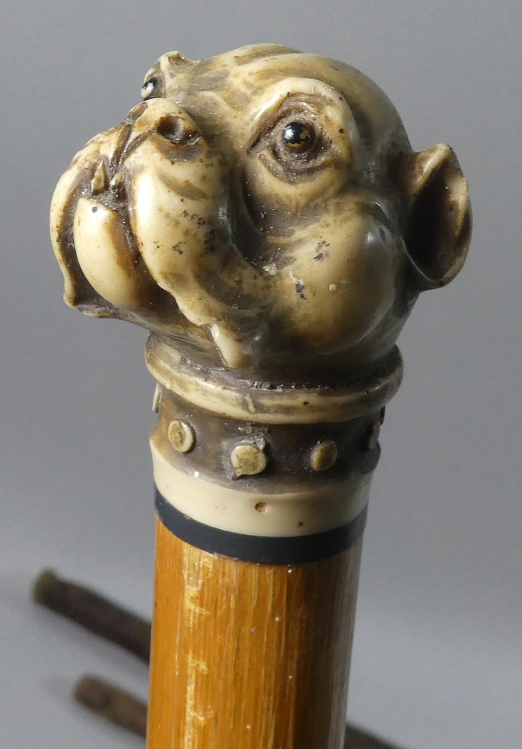 A Collection of Five Various Walking Sticks, One with Brass Duck's Head, One with Resin Bulldog - Image 2 of 6