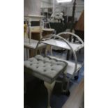 An Art Deco Metal Framed Two Tier Trolley with Tray Top, 74cm wide, together with stool.