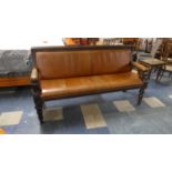 A Hide Upholstered Brass Studded Mahogany Framed Pub Bench, 170cm Wide