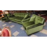 A 1970's Green Velvet Upholstered Three Piece Suite