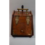 A Late Victorian Brass Mounted Oak Coal Scuttle with Replacement Shovel, Missing Metal Liner, 40cm