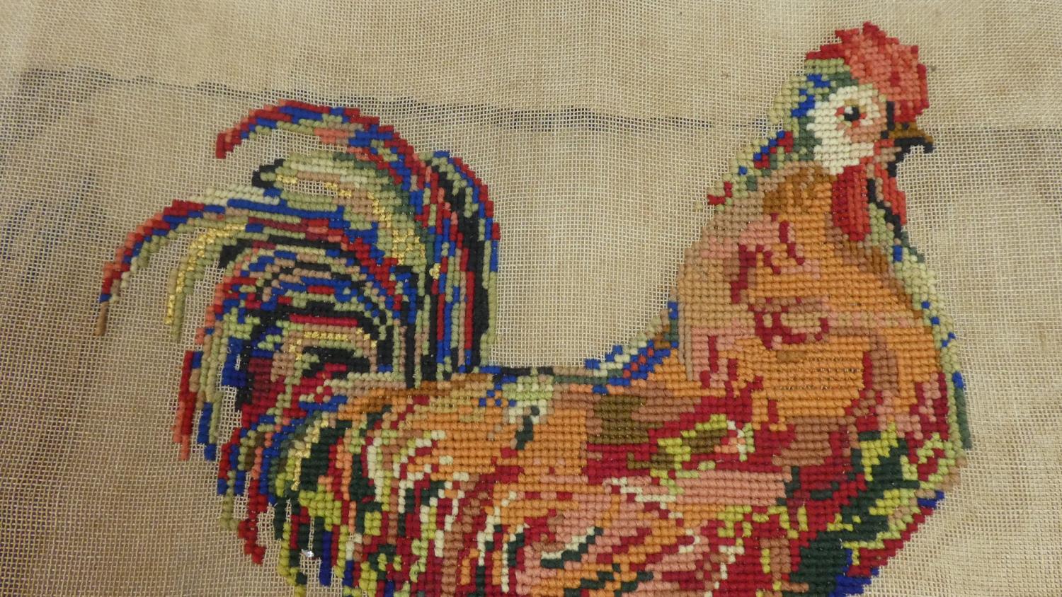 A Maple Framed Tapestry Depicting Cockerel Standing by Chicks Drinking, 43cm Wide - Image 2 of 2