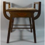 A Nice Quality Inlaid Satinwood Art Nouveau Stool with Upholstered Seat, 48cm Wide