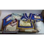 A Collection of Various Masonic and Other Regalia to Include Cuffs, Aprons Etc