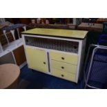 A 1950's Kitchen Sideboard with Three Drawers, Cupboard and Sliding Glass Display Top, 107.5cm Wide