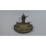 A Miniature Turkish Silver Filigree Souvenir Coffee Pot, Tray and Six Cups, Tray 7.5cm Diameter