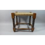 An Oak Framed Canvas Topped Barley Twist Stool, 36cm x 30.5cm