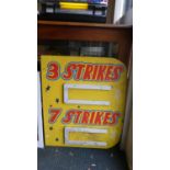 A Painted Fairground Sign for 3 & 7 Strikes, 60cm Wide