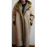A Ladies Full Length Faux Fur Lined Suede Coat