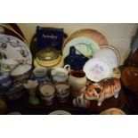 A Tray of Ceramics to Include Jasperware Jug, Silver Plate Topped Biscuit Barrel, Aynsley Little