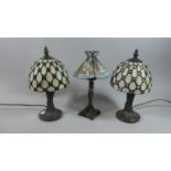 A Pair of Small Metal Table Lamps with Tiffany Style Shades, 18cm High Together with a Similar