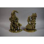 A Pair of Late 19th Century Heavy Brass Punch and Judy Door Stops, Punch 28.5cm high