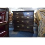 A George II Crossbanded Oak Chest of Two Short and Three Long Drawers with Bracket Feet, Brass